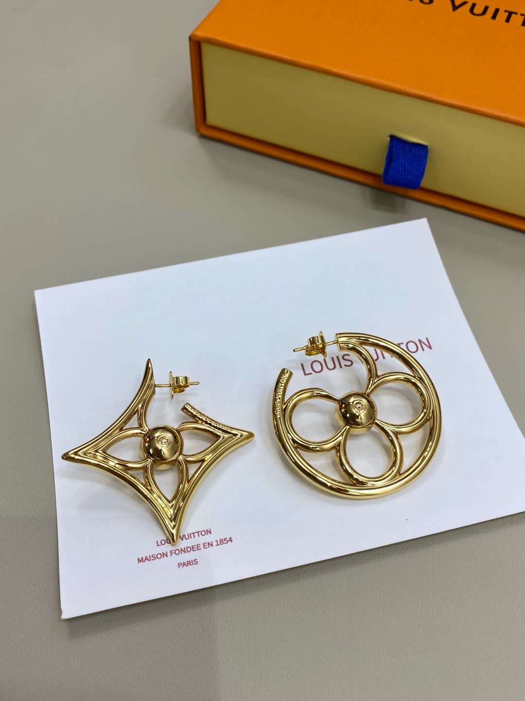Louis Vuitton Lanvin Gold Earrings with Pearl Accents